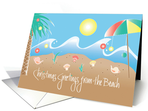 Christmas from Beach, Ornaments on Palm Tree & Umbrella card (1394096)