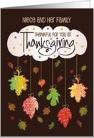 Hand Lettered Thanksgiving for Niece and Family Brilliant Fall Leaves card