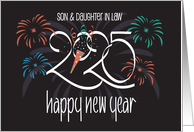 Hand Lettered New Year’s Date 2025 for Son and Wife with Fireworks card