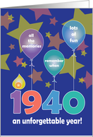 Birthday for 1940, An Unforgettable Year with Balloons & Stars card