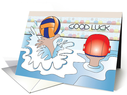 Good Luck for Water Polo with Water Polo Player and Striped Ball card