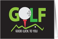 Good Luck in Golf with White Golf Ball on Red Tee and Green Fairway card
