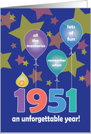 Birthday for 1951, An Unforgettable Year with Balloons & Stars card