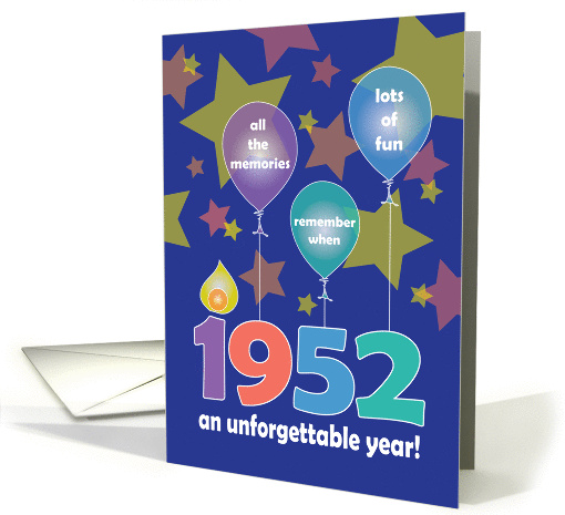 Birthday for 1952, An Unforgettable Year with Balloons & Stars card