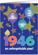 Birthday for 1946, An Unforgettable Year with Balloons & Stars card