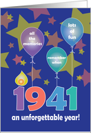 Birthday for 1941, An Unforgettable Year with Balloons & Stars card