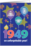 Birthday for 1949, An Unforgettable Year with Balloons & Stars card