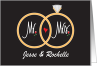 Wedding Anniversary with Custom Names, Rings and Heart card