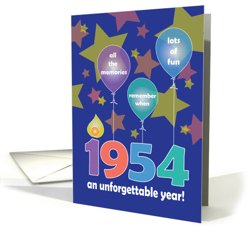 Birthday for 1954, An Unforgettable Year with Balloons & Stars card