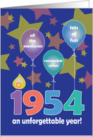 Birthday for 1954, An Unforgettable Year with Balloons & Stars card