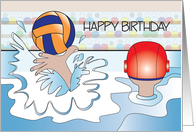 Birthday for Water Polo Player with Red Capped Player and Ball card