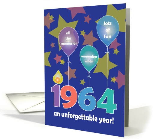 Birthday in Year 1964, Stars and Balloons, An Unforgettable Year card
