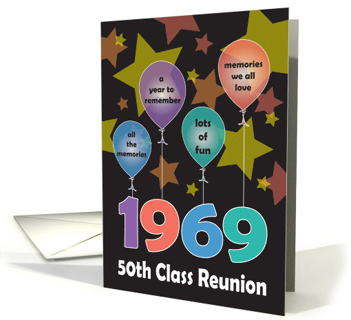 50th Class Reunion for 1969 A Year to Remember Balloons and Stars card