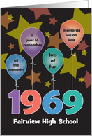 Class Reunion for 1969 with Custom High School Name and Balloons card