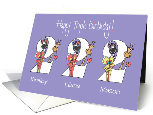 2nd Birthday for Triplets, 2 Girls & 1 Boy, Custom Names... (1401598)
