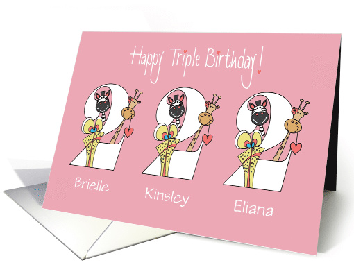 2nd Birthday for Triplets, 3 Girls, with Custom Names &... (1401602)