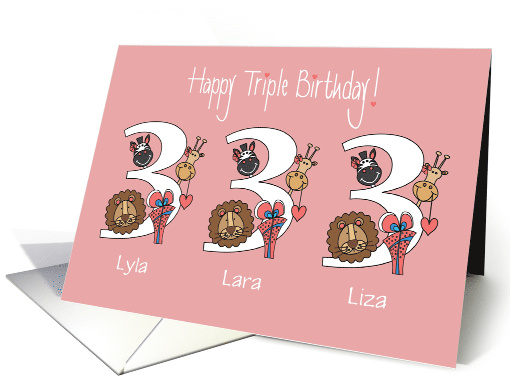 3rd Birthday for Triplets, 3 Girls, with Custom Names &... (1401608)