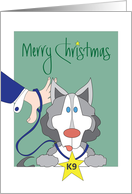 Christmas for Police Officer & Dog in K-9 Unit, with Dog, Arm & Star card