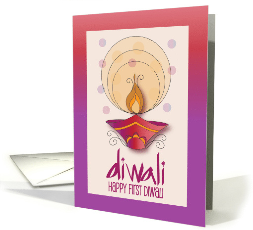 First Diwali, With Clay Diya and Radiating Circles of Light card