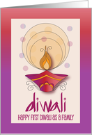 First Diwali as a Family, With Clay Diya, Scrollwork & Radiating Flame card