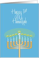 First Hanukkah with Candle Filled Menorah & Hand lettering card