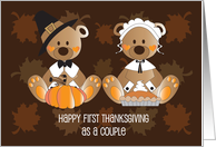 First Thanksgiving as a Couple with Pilgrim Bears, Pie and Pumpkin card