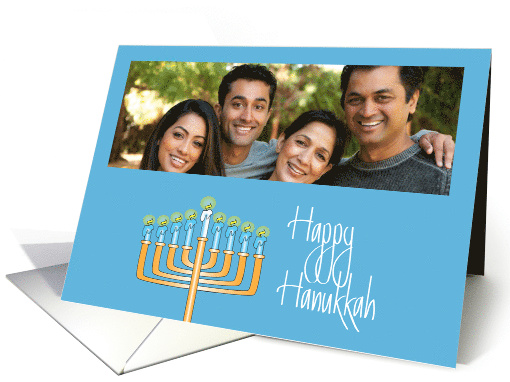 Hanukkah with Custom Photo, Shiny Menorah with Flaming Candles card