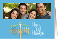 Hanukkah with Custom Photo, Shiny Menorah with Flaming Candles card