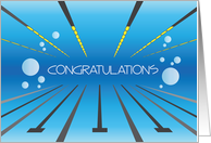 Congratulations for Swim Race, Bubbles in Pool with Race Lanes card