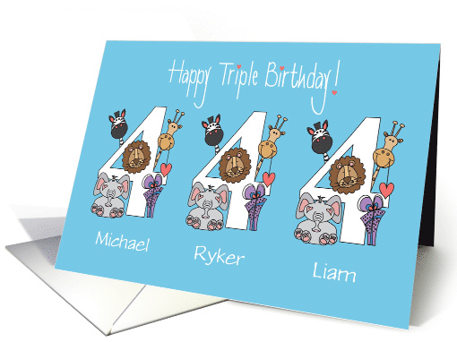 Birthday 4 Year Old Triplets, 3 Boys with Custom Names card (1403394)
