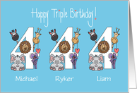 Birthday 4 Year Old Triplets, 3 Boys with Custom Names card