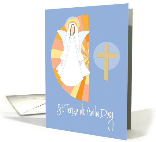 St. Teresa of Avila, with Angel, Cross and Hand Lettering card