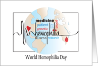 Hand Lettered World Hemophilia Day, World Map & Medical Words card