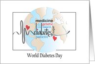 Hand Lettered World Diabetes Day, World Map & Medical Wording card