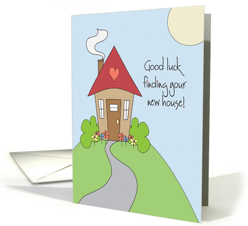 Good Luck Finding New House, Cottage on Hill with Heart card (1405232)