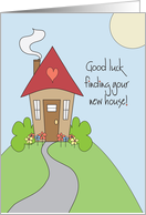 Good Luck Finding New House, Cottage on Hill with Heart card