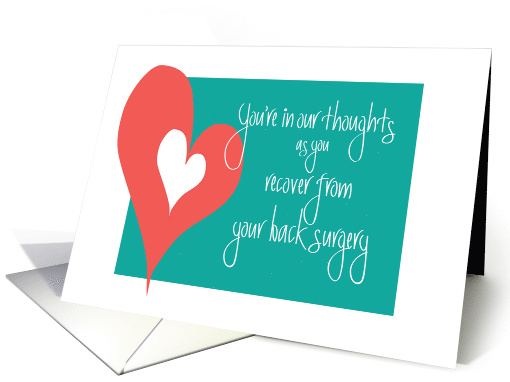 Get Well after Back Surgery, Double Hearts and Hand Lettering card