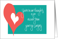 Get Well after Eye Surgery, Double Hearts and Hand Lettering card