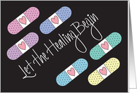 Hand Lettered Let the Healing Begin Rainbow Colored Bandages card