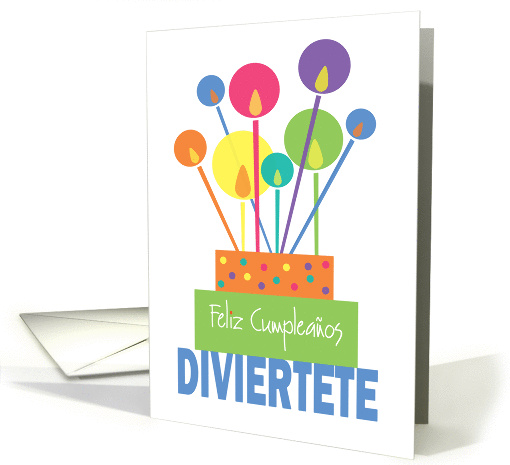 Stacked Cake & Flared Candles in Spanish, Diviertete card (1405672)