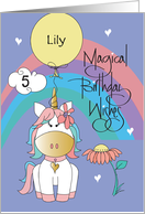 Rainbow Unicorn Birthday for 5 Year Old Rainbow and Custom Name card