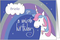 Unicorn Birthday for 9 Year Old, Unicorn & Rainbow with Custom Name card