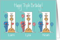 Birthday 1 Year Triplets, 2 Boys & 1 Girl with Personalized Names card