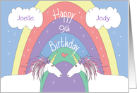 Birthday 9 Year Twins, Magical Unicorns with Custom Names card