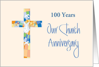 Hand Lettered Church 123rd Anniversary, with Stained Glass Cross card