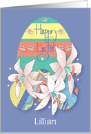 Hand Lettered Easter Egg, Lilies, Decorated Eggs with Custom Name card