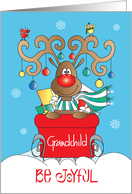 Christmas for Grandchild, Reindeer in Red Sleigh & Ornamented Antlers card