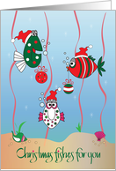 Christmas Greetings from Beach, Beach Chairs & Decorated Palm Tree card