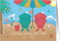 Hand Lettered Florida Christmas Greetings, Beach Chairs along Beach card