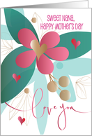 Hand Lettered Mother’s Day for Nana Love You Pink Flower and Hearts card